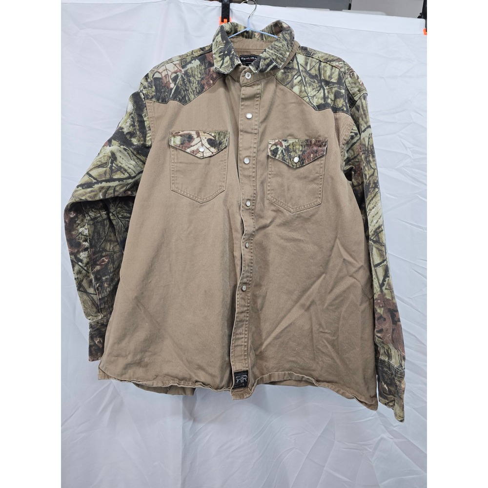 REAL RANCH‎ Workwear Camo Western Snap Button Shirt Men's XXL Cotton